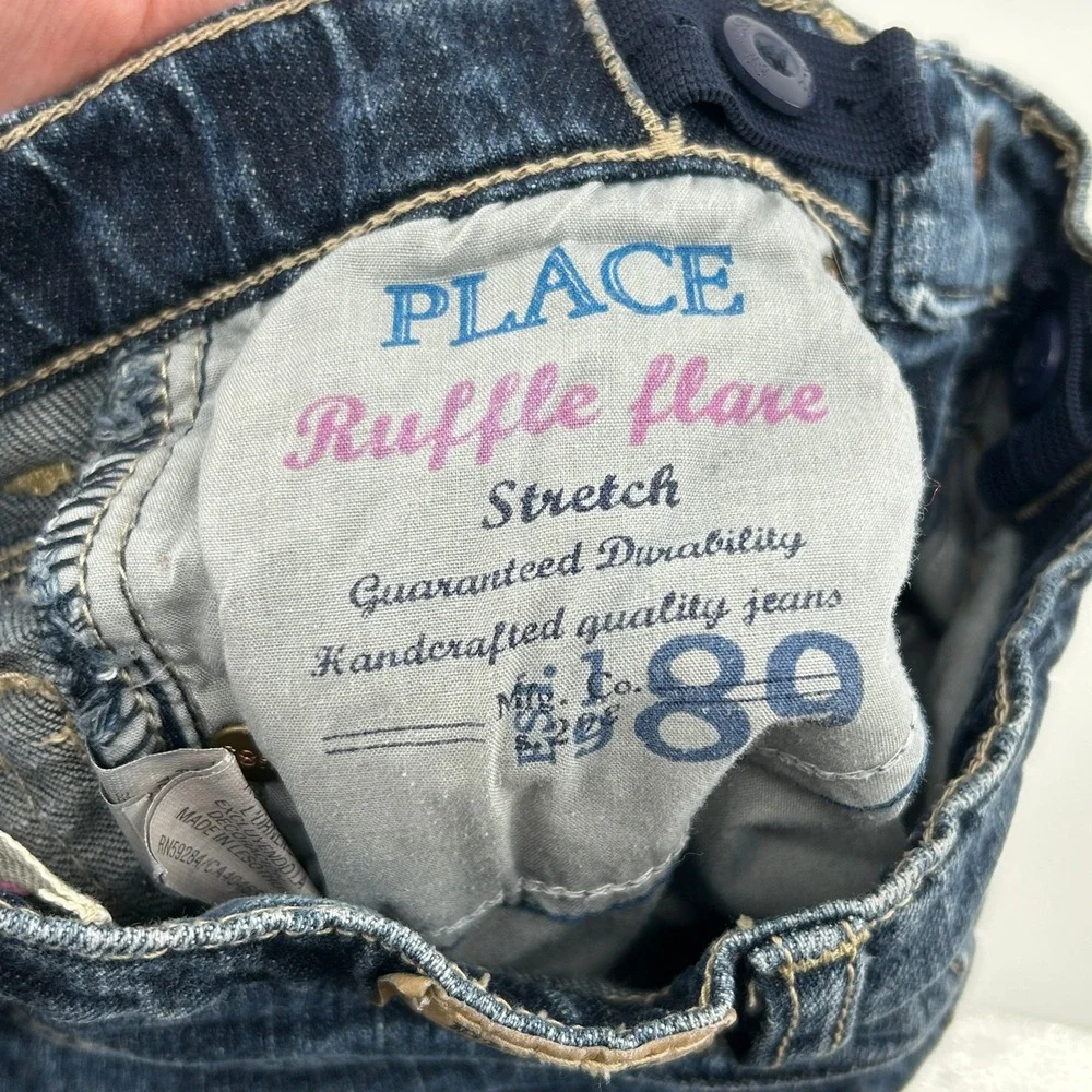 The Children's Place Girls 5T Ruffle Flare‎ Stretch Jeans Blue Denim Dark Wash